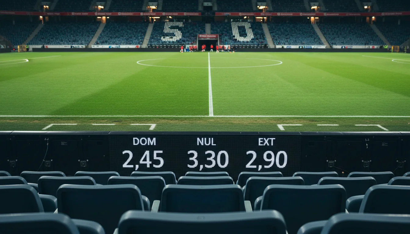 Tableau d'affichage de cotes décimales lors d'un match de football en tribune