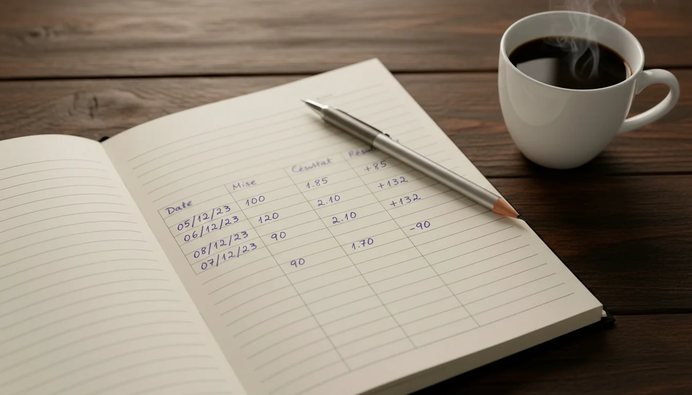 Gestion de bankroll paris sportifs — carnet de suivi des mises ouvert sur un bureau